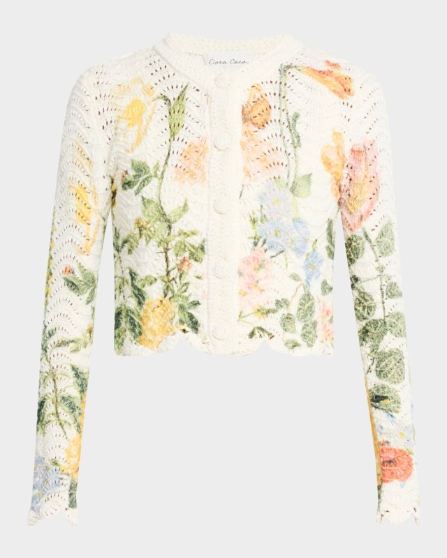 Jolene Floral Cotton Crochet Cropped Cardigan
